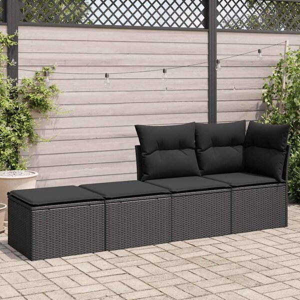vidaXL 2-tlg. Garten-Sofagarnitur mit Kissen Schwarz Poly Rattan