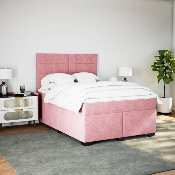vidaXL Boxspringbett mit Matratze Rosa 140x200 cm Samt