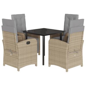 vidaXL 5-tlg. Garten-Essgruppe mit Kissen Beigemischung Poly Rattan