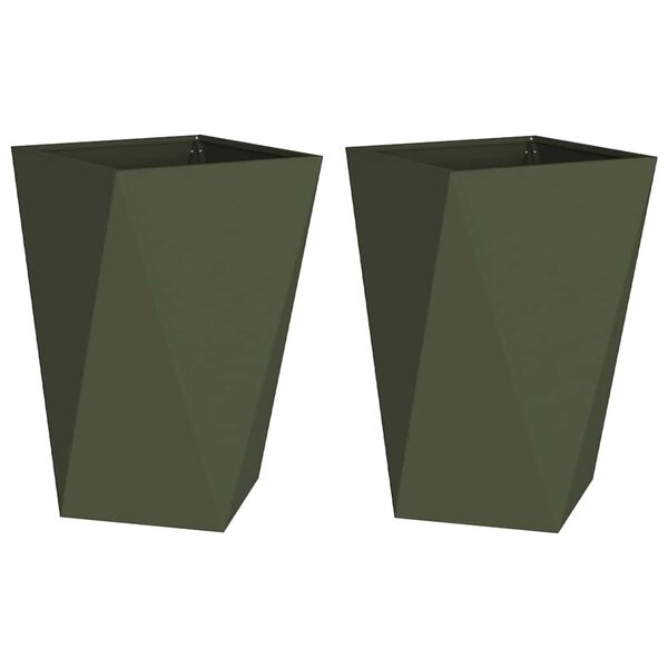 vidaXL Pflanzk&uuml;bel 2 pcs Olive Gr&uuml;n 50 x 50 x 75 cm Stahl
