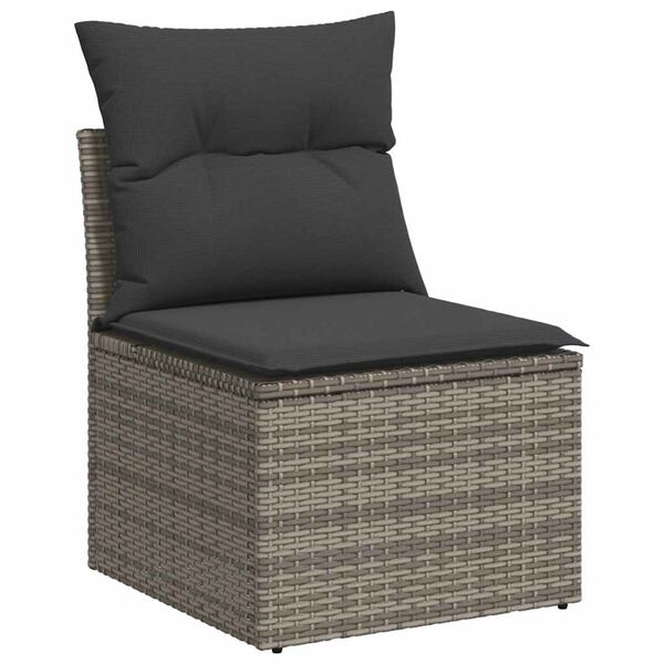 vidaXL 9-tlg. Garten-Sofagarnitur mit Kissen Grau Poly Rattan Akazie