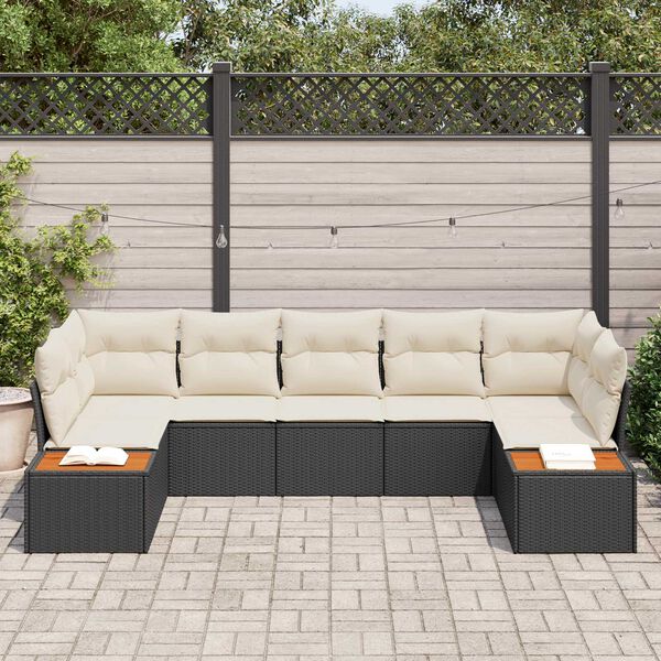 vidaXL Gartensofa-set mit Kissen 7 pcs Schwarz und Creme Polyrattan