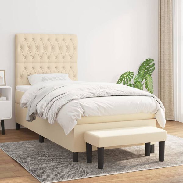 vidaXL Boxspringbett mit Matratze Creme 100x200 cm Stoff
