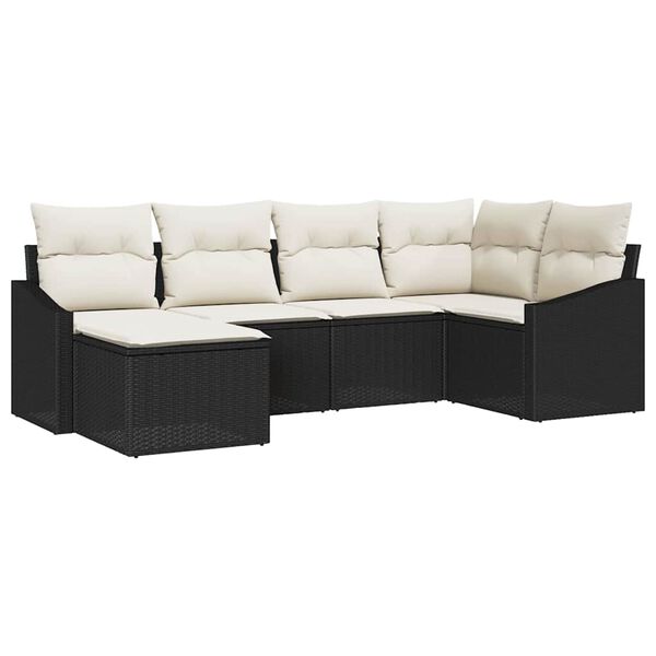vidaXL Sofa Set mit Kissen 6 pcs Schwarz Poly Rattan