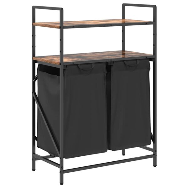 vidaXL W&auml;schekorb 2 F&auml;cher mit Ablagen R&auml;uchereiche