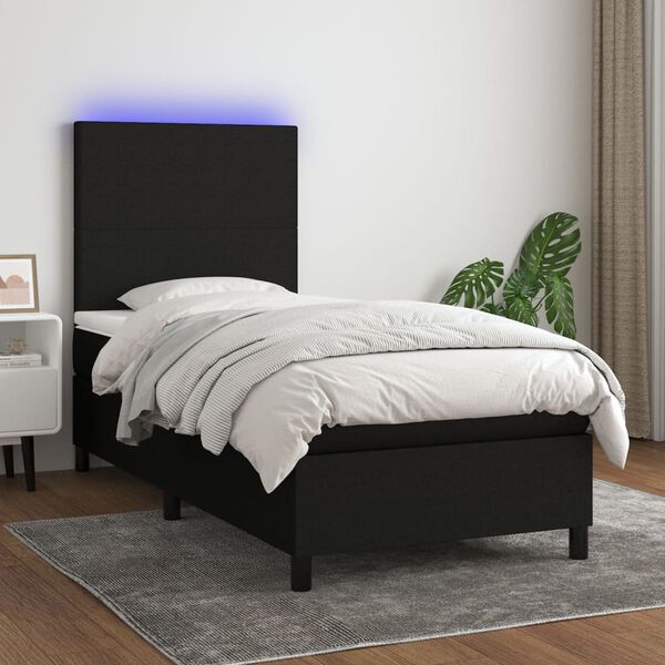 vidaXL Boxspringbett mit Matratze & LED Schwarz 80x200 cm Stoff