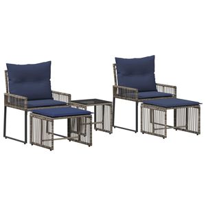vidaXL Gartenm&ouml;bel Set 11 Stk. Grau und Marineblau Poly-Rattan