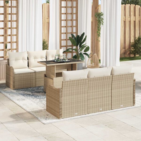 vidaXL Gartensofa-set mit Kissen 7 pcs Beige Poly-Rattan