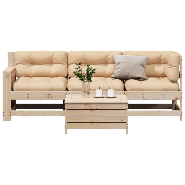 vidaXL 4-tlg. Garten-Lounge-Set mit Kissen Massivholz Kiefer
