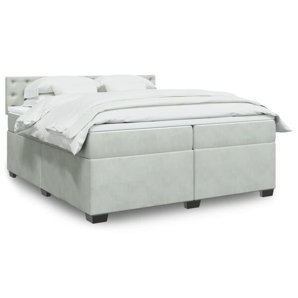 vidaXL Boxspringbett mit Matratze Hellgrau 200x200 cm Samt