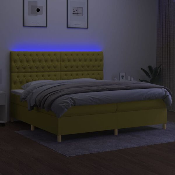 vidaXL Boxspringbett mit Matratze & LED Gr&uuml;n 200x200 cm Stoff