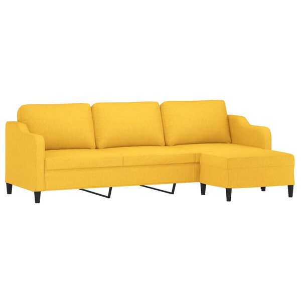 vidaXL 3-Sitzer-Sofa mit Hocker Hellgelb 210 cm Stoff