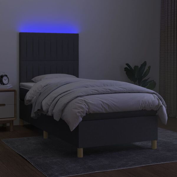 vidaXL Boxspringbett mit Matratze & LED Dunkelgrau 90x190 cm Stoff