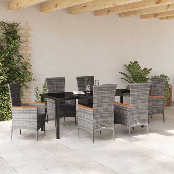 vidaXL Garten Essgruppe 7 pcs Grau Pulverbeschichteter Stahl