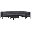 vidaXL 7-tlg. Garten-Lounge-Set mit Kissen Schwarz Massivholz Kiefer