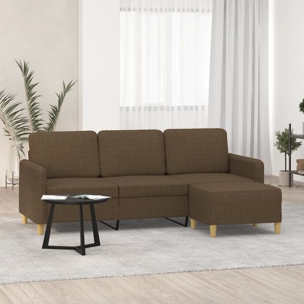 vidaXL 3-Sitzer-Sofa mit Hocker Braun 180 cm Stoff