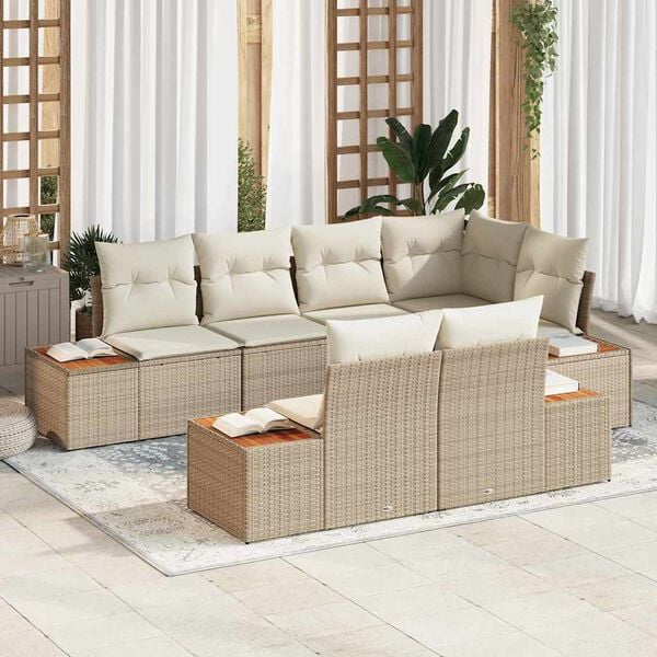 vidaXL Gartensofa-set mit Kissen 7 pcs Beige und Creme Polyrattan