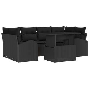 vidaXL Garten-Sofa-Set mit Kissen mit Kissen 7 pcs Schwarz Poly Rattan