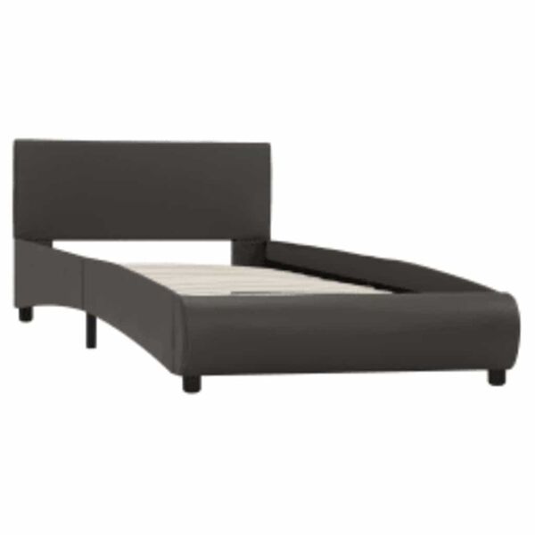 vidaXL Bettgestell mit LED Grau Kunstleder 90&times;200 cm