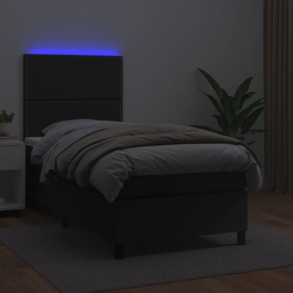 vidaXL Boxspringbett mit Matratze & LED Schwarz 80x200 cm Kunstleder