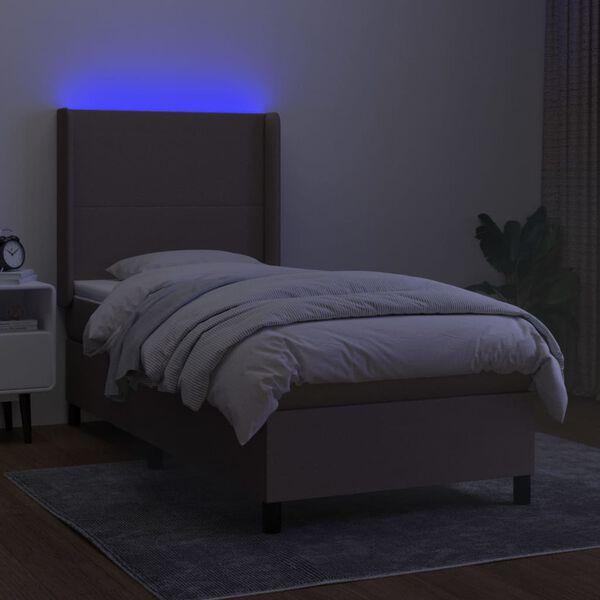vidaXL Boxspringbett mit Matratze & LED Taupe 100x200 cm Stoff