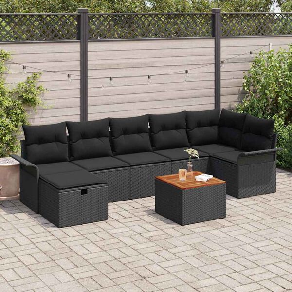 vidaXL Garten-Sofa-Set mit Kissen 8 pcs Schwarz Poly Rattan