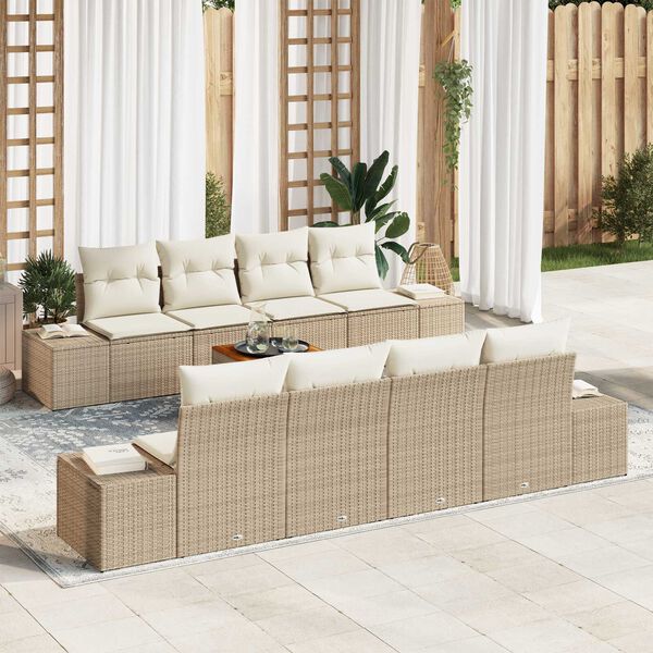 vidaXL Gartensofa-set mit Speicher 9 pcs Beige und Creme Poly-Rattan