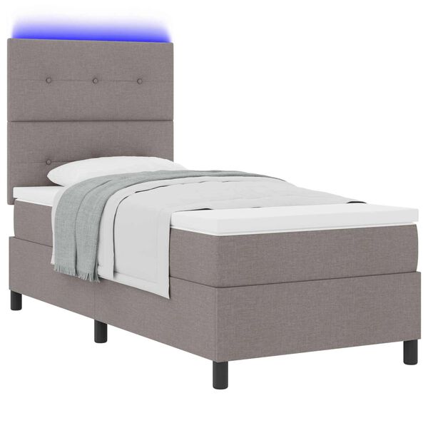 vidaXL Boxspringbett mit Matratze mit LED Taupe 90 x 190 cm Stoff