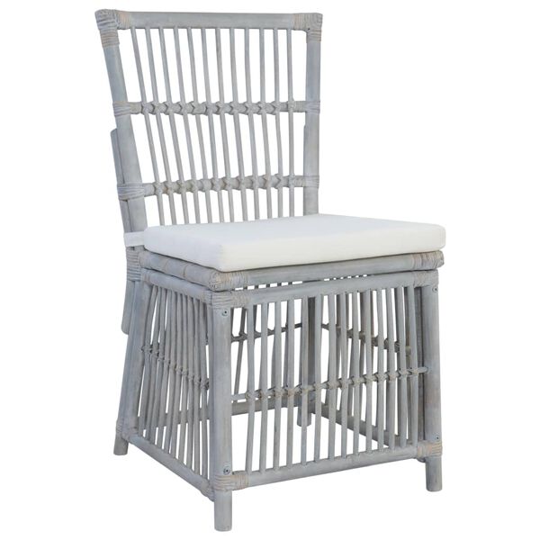 vidaXL Esszimmerst&uuml;hle mit Kissen 2 Stk. Grau Nat&uuml;rliches Rattan