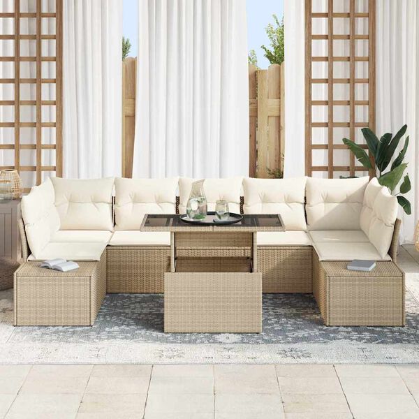 vidaXL Sofa Set mit Kissen 8 pcs Beige und Creme Poly-Rattan