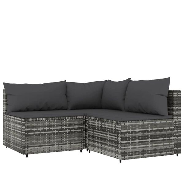 vidaXL 4-tlg. Garten-Lounge-Set mit Kissen Grau Poly Rattan