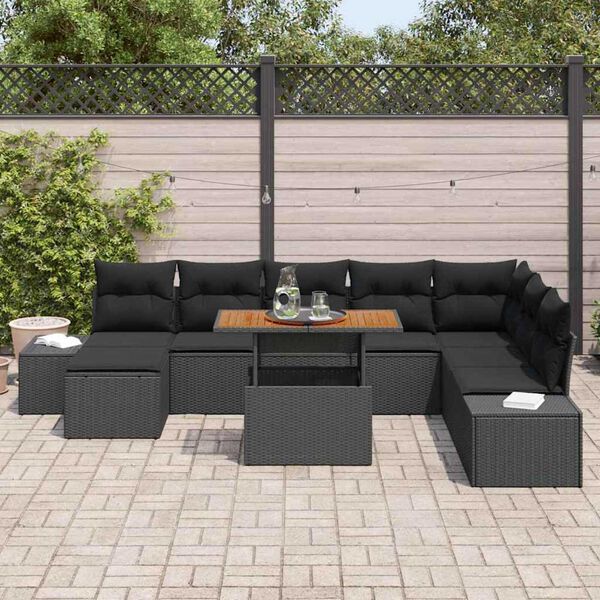 vidaXL Garten-Sofa-Set mit Speicher 9 pcs Schwarz Poly Rattan