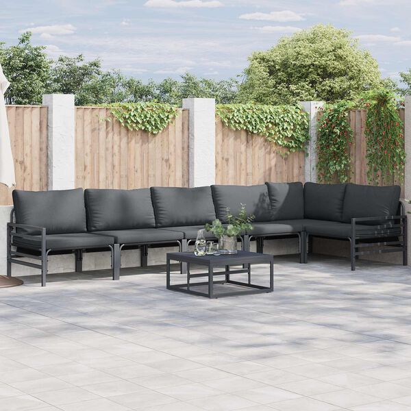vidaXL Gartensofa-set mit Kissen 7 pcs Schwarz Stahl