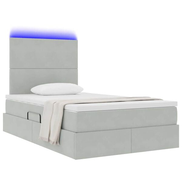 vidaXL Bett mit Stauraum und LED mit LED Hellgrau 120 x 190 cm Samt