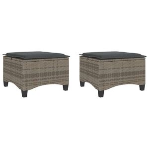 vidaXL Gartenhocker mit Kissen 2 Stk. Grau 55x55x36 cm Poly Rattan
