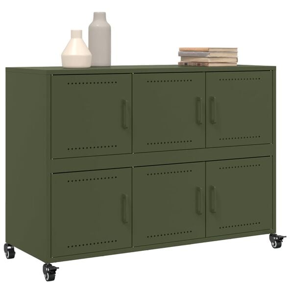 vidaXL Sideboard Olivgr&uuml;n 100,5x39x72 cm Stahl