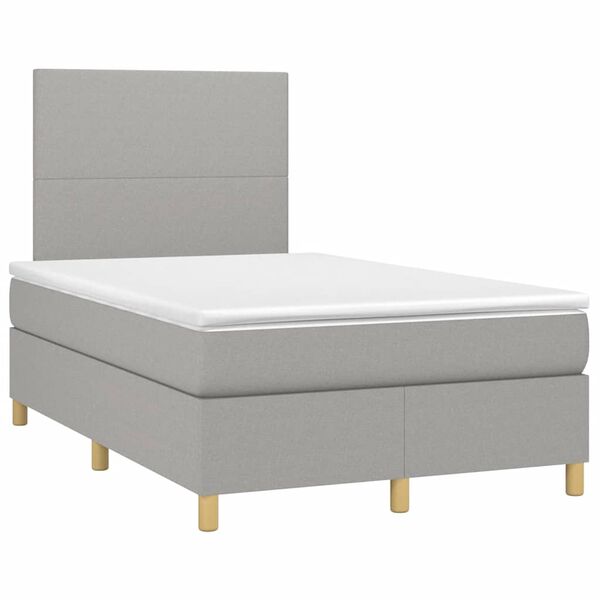 vidaXL Boxspringbett mit Matratze & LED Hellgrau 120x190 cm Stoff