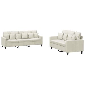 vidaXL 2-tlg. Sofagarnitur mit Kissen Creme Samt