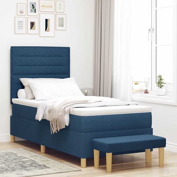 vidaXL Boxspringbett mit Matratze mit Kopfteil Blau 80 x 200 cm Stoff