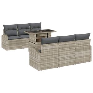 vidaXL Gartensofa-set 7 stk. Hellgrau Poly Rattan