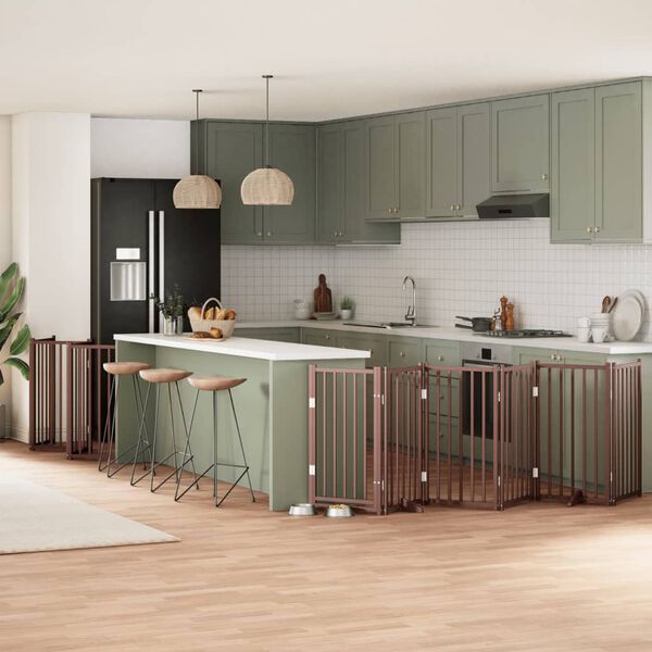 vidaXL 15-tlg. Hundetor mit T&uuml;r Faltbar Braun 750 cm Pappelholz