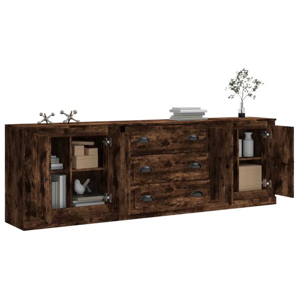 vidaXL Sideboards 3 Stk. R&auml;uchereiche Holzwerkstoff