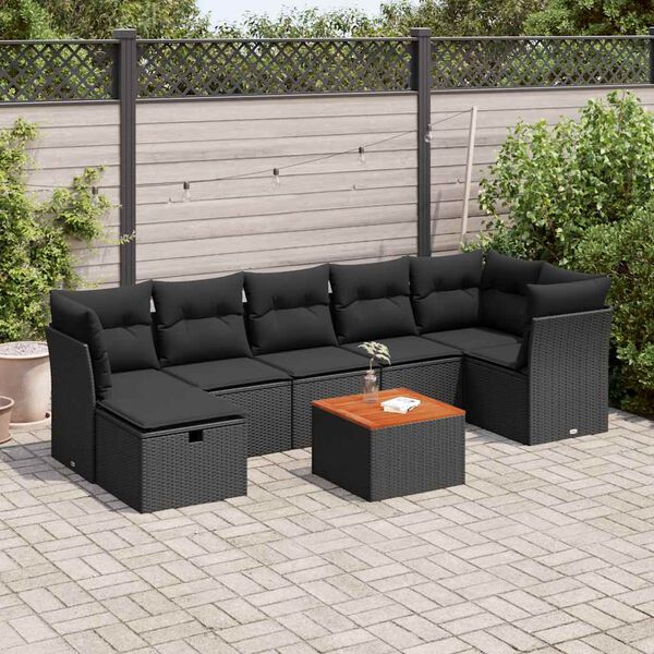 vidaXL 8-tlg. Garten-Sofagarnitur mit Kissen Schwarz Poly Rattan