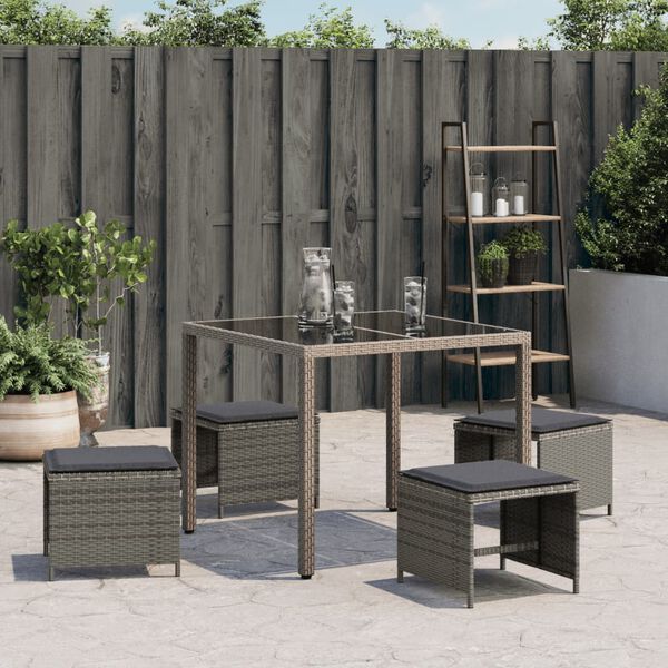 vidaXL Gartenhocker mit Kissen 4 Stk. Grau 41x41x36 cm Poly Rattan