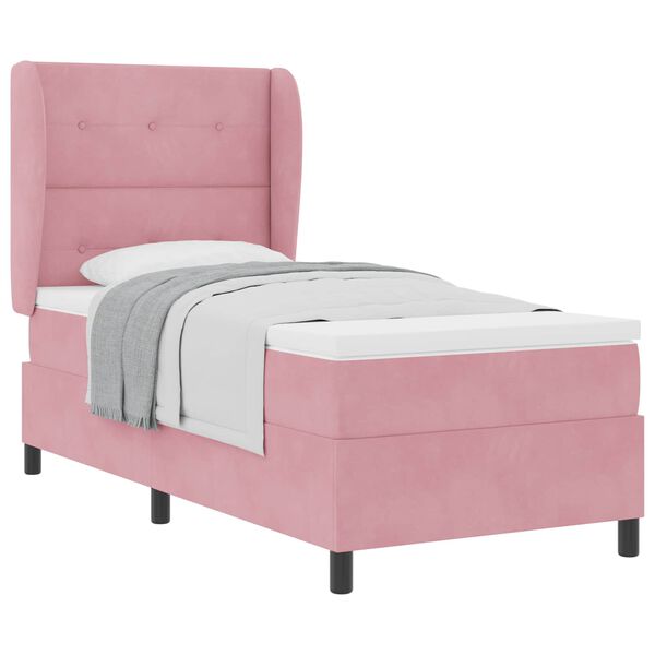 vidaXL Boxspringbett mit Matratze Rosa 200 x 100 cm Polyester