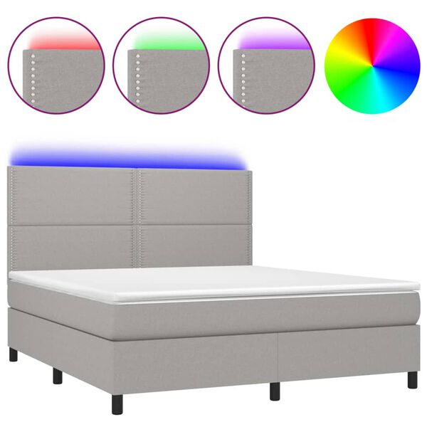 vidaXL Boxspringbett mit Matratze & LED Hellgrau 180x200 cm Stoff