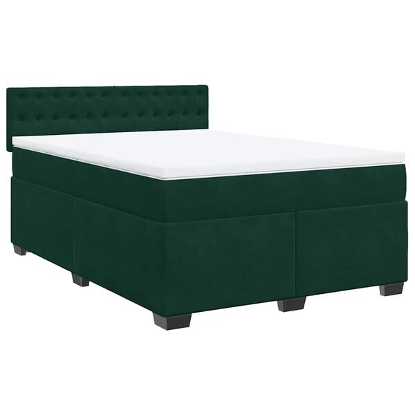 vidaXL Boxspringbett mit Matratze Dunkelgr&uuml;n 140x190 cm Samt