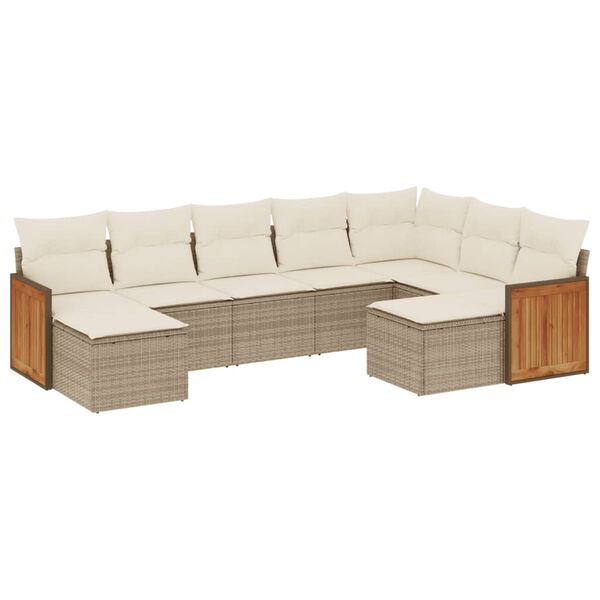 vidaXL 9-tlg. Garten-Sofagarnitur mit Kissen Beige Poly Rattan