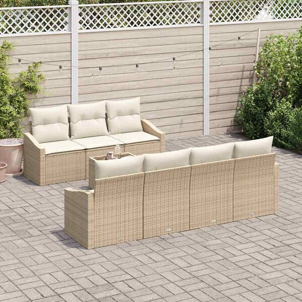 vidaXL Sofa Set mit Kissen 8 pcs Beige und Creme Poly Rattan