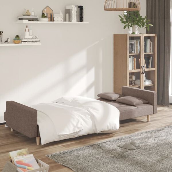 vidaXL Schlafsofa 2-Sitzer mit 2 Kissen Taupe Stoff